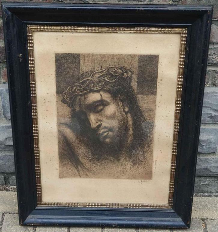 eau forte " christ " signe Victor dieu, Antiek en Kunst, Kunst | Etsen en Gravures, Ophalen of Verzenden