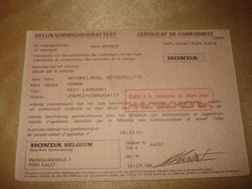 Ancien Certificat Conformité Moto Honda XR-500 R 1996 beschikbaar voor biedingen