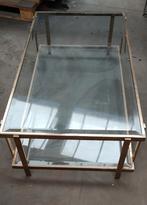 Table basse vintage en verre avec bords aspect cuivre, Maison & Meubles, Tables | Tables de salon, Utilisé, Enlèvement ou Envoi