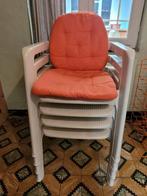 4 witte Hartman stapelstoelen met kussens, Ophalen, Gebruikt, Kunststof, Stapelbaar