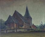 PIET LIPPENS / DORPSKERK / OLIEVERF DOEK / 50x60cm / SIG, Antiek en Kunst, Kunst | Schilderijen | Klassiek, Ophalen of Verzenden