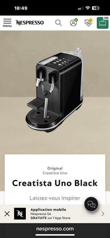 Machine à café Nespresso , de marque Sage creatista uno, Neuf, Machine à espresso, Tuyau à Vapeur, Enlèvement