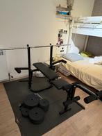 Complete thuisgym set – bank + 93 kg halter-set, Sport en Fitness, Ophalen, Zo goed als nieuw, Borst, Fitnessbank