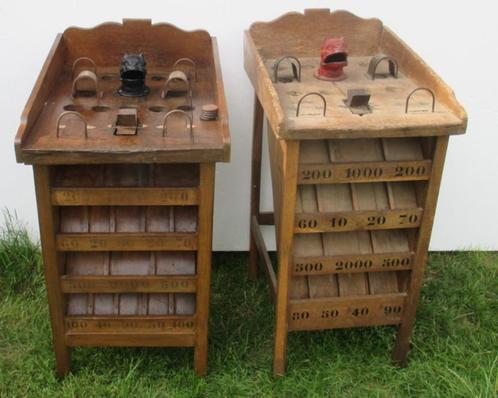 twee zeldzame jeu de grenouilles pudebakken hondekop, Antiek en Kunst, Curiosa en Brocante, Ophalen