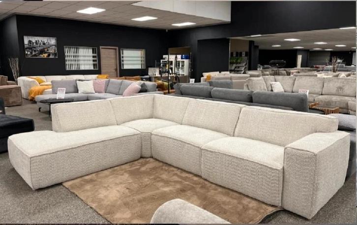 65H Hoekzetel 'Florida' in ecru stof 317cm x 242cm +Levering, Huis en Inrichting, Zetels | Zetels en Chaises Longues, Nieuw, Vierpersoons of meer