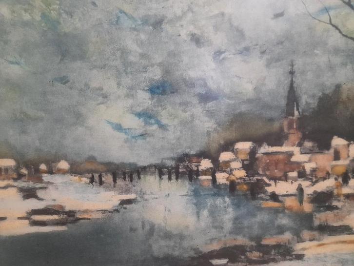 Albert Saverys - Schaatsers op de Leie, Antiek en Kunst, Kunst | Schilderijen | Klassiek, Ophalen