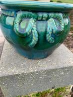 Groen geglazuurde bloempot/schaal – keramiek – decoratief, Ophalen, Rond, Binnen, Zo goed als nieuw