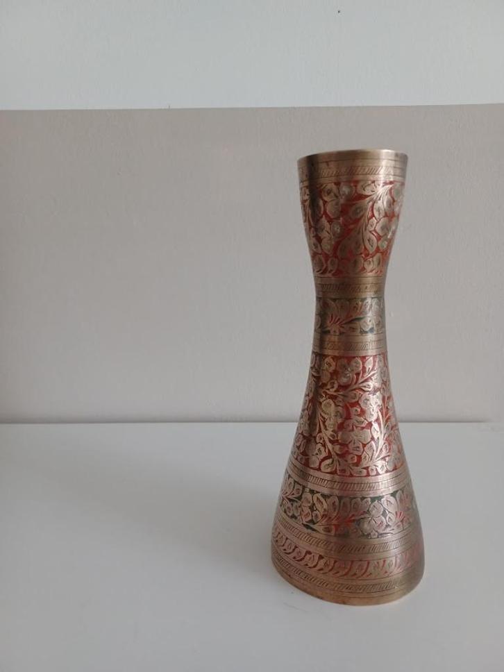 Vintage '60-'70 decoratief vaasje - India- koper geëtst, Huis en Inrichting, Woonaccessoires | Vazen, Gebruikt, Overige kleuren