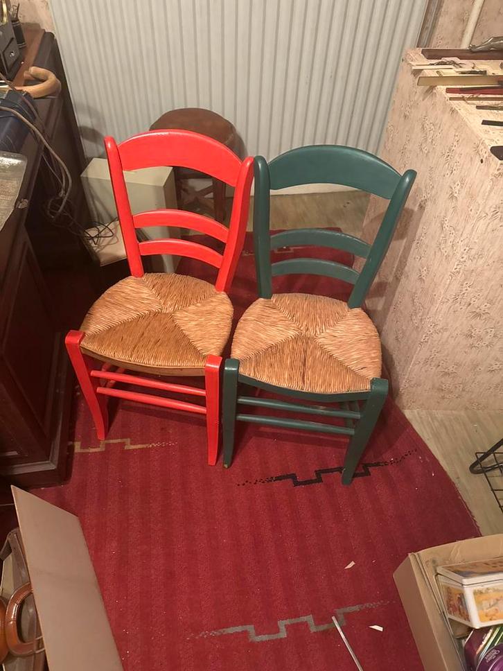 Set van 2 houten stoelen met biezen zitting – ladderback, Antiek en Kunst, Antiek | Meubels | Stoelen en Sofa's, Ophalen