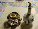 Vintage porseleinen oliekan / azijnkan en 6 kopjes, Ophalen of Verzenden