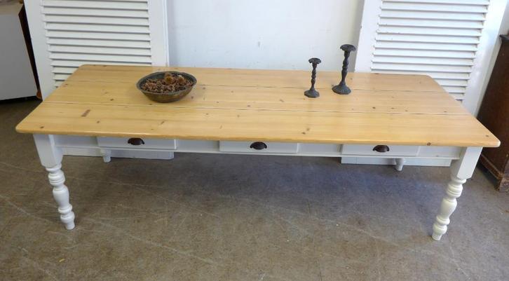 Prachtige grote witte landelijke eettafel 250 bij 90 cm, Huis en Inrichting, Tafels | Eettafels, Zo goed als nieuw, 50 tot 100 cm