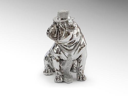 UNIEK Bulldog Hat design object polyresin glossy silver, Huis en Inrichting, Woonaccessoires | Overige, Nieuw, Ophalen of Verzenden