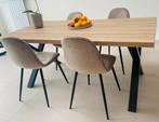 moderne eettafel, licht beige hout kleur, metalen poten, Huis en Inrichting, Ophalen, Zo goed als nieuw