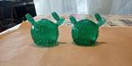 2 vases en forme de verre coloré vert cactus, Maison & Meubles, Comme neuf, Vert, Moins de 50 cm, Enlèvement ou Envoi