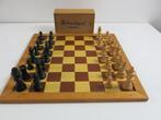 Vintage schaakbord + Houten schaakstukken Stauton model C -, Schaken, Gebruikt, Ophalen of Verzenden