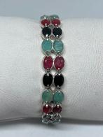 Zilveren armband met natuurlijke smaragd, robijn en saffier, Nieuw, Ophalen of Verzenden, Met edelsteen, Rood