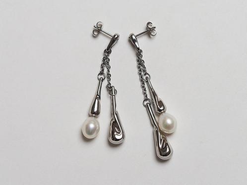 Oorbellen edelstaal en parel Morellato, Bijoux, Sacs & Beauté, Boucles d'oreilles, Comme neuf, Pendantes, Autres matériaux, Blanc