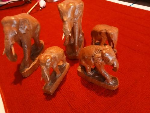 5 Houten  Olifanten Beeldjes, Antiek en Kunst, Kunst | Beelden en Houtsnijwerken, Ophalen of Verzenden