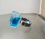 Nieuw  y2k Pylones glazen kubus ring, turquoise, 17mm, Handtassen en Accessoires, Ringen, Overige materialen, Blauw, Nieuw, Ophalen of Verzenden