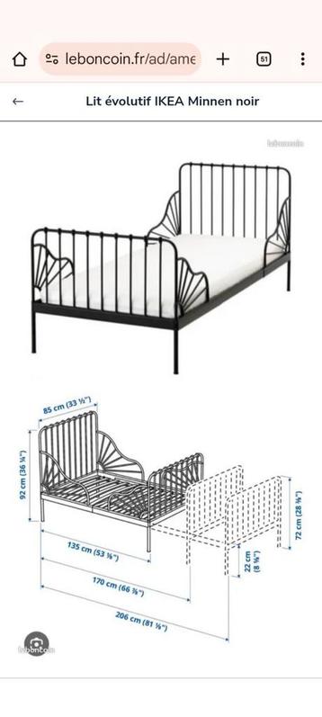 Lit Ikea minne noir. ( 2 lits ) A la pièce où les deux beschikbaar voor biedingen