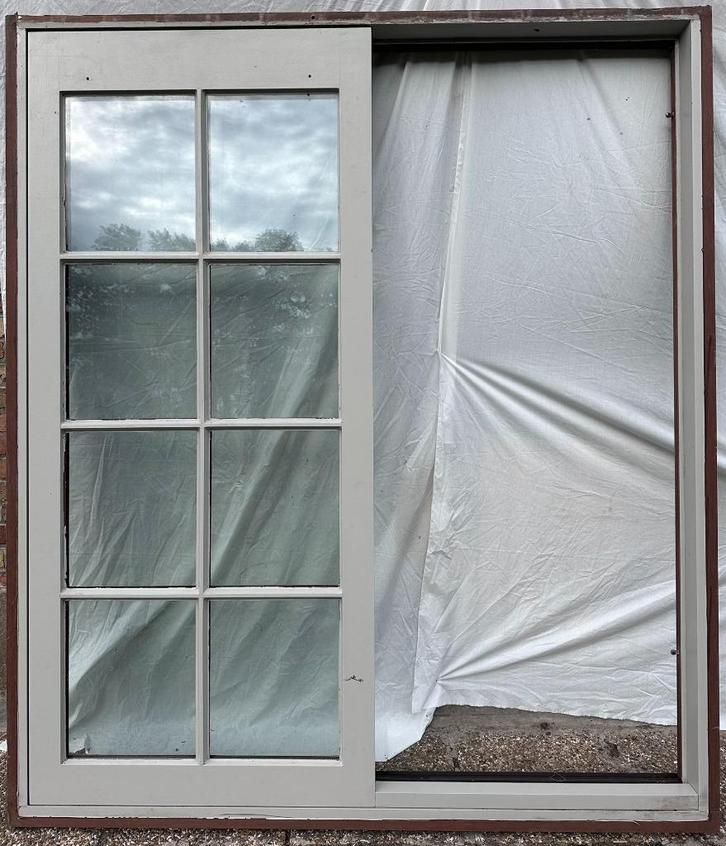 Hefschuifraam: massief hout (afrormosia), Doe-het-zelf en Bouw, Glas en Ramen, Zo goed als nieuw, Gevelraam of Ruit, 160 cm of meer