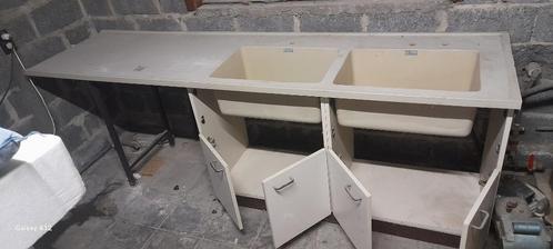 kast met wasbakken en werkblad (2x wasbak) pvc, Huis en Inrichting, Kasten |Televisiemeubels, Gebruikt, Minder dan 100 cm, 200 cm of meer