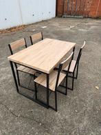 Eettafel + 4 stoelen – metaal/lichte houtlook, Huis en Inrichting, Ophalen, Gebruikt, 50 tot 100 cm, 100 tot 150 cm