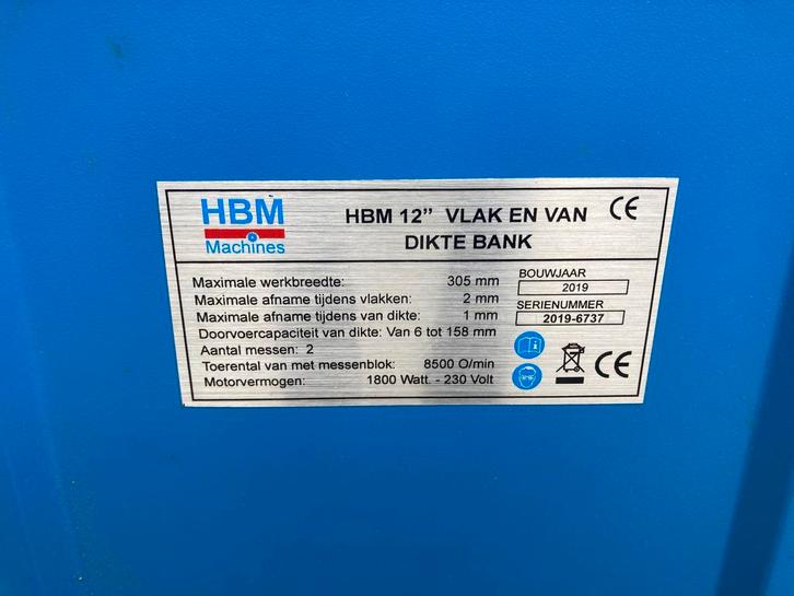 Schaafmachine hbm 12 inch, Doe-het-zelf en Bouw, Schaafmachines, Zo goed als nieuw, Elektrisch, Ophalen