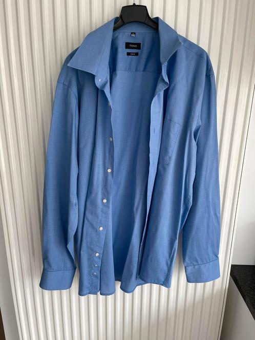 Blauw herenhemd 43-44, Kleding | Heren, Overhemden, Zo goed als nieuw, Blauw, Ophalen