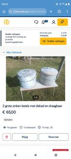 2 grote waterdichte zinken ketels met draagbaar, Antiek en Kunst, Curiosa en Brocante, Ophalen