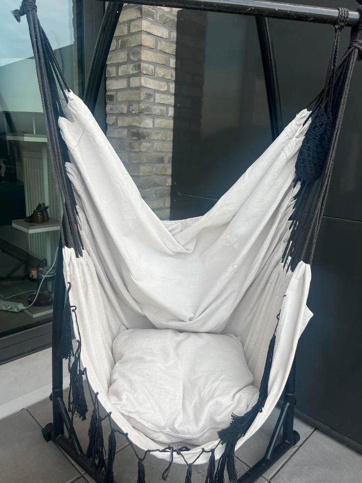 zwart-witte hangmat met zwarte steun inbegrepen, Tuin en Terras, Hangmatten, Gebruikt, Eenpersoons, Buiten, Ophalen