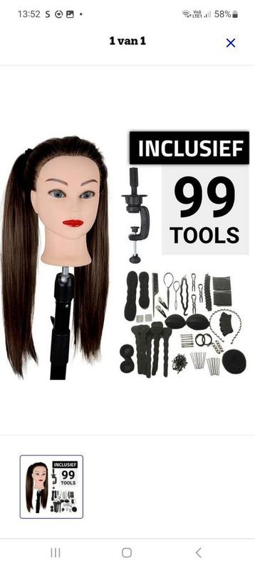 Oefenhoofd Tess met 99 accessoires/kappershoofd Nieuw staat  beschikbaar voor biedingen