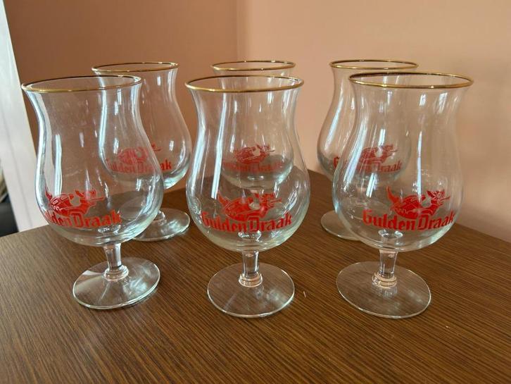 Set van 6 oude Gulden Draak glazen, Verzamelen, Biermerken, Nieuw, Glas of Glazen, Overige merken, Ophalen