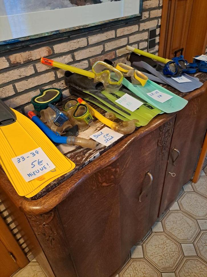 Zwemvliezen,snokel bril en pijp dames, heren en kindermaten, Watersport en Boten, Snorkelen, Zo goed als nieuw, Ophalen of Verzenden