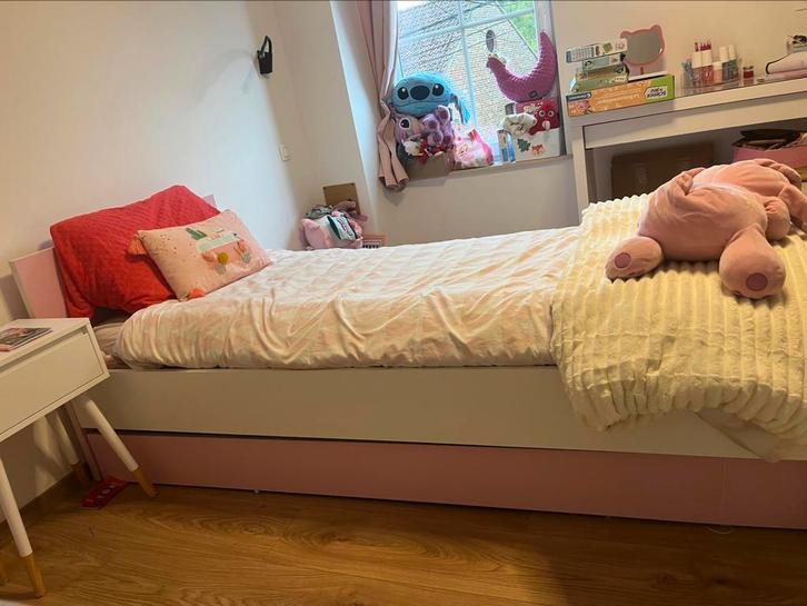 Lit 1 pers 90x200 avec sommier et tiroir, Huis en Inrichting, Slaapkamer | Complete slaapkamers, Gebruikt, Eenpersoons, Ophalen