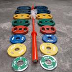 149 KG Olympische Grip Gewichten Set + Nieuwe Barbell 220cm, Sport en Fitness, Ophalen, Zo goed als nieuw