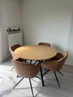 Ronde eettafel (120 cm) met 4 stoelen in cognackleur, Ophalen, Rond, Zo goed als nieuw, Metaal