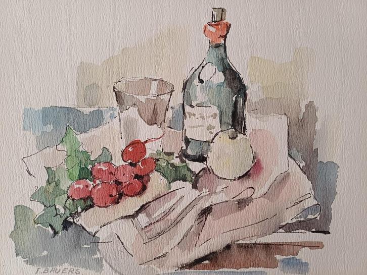 AQUAREL op tekenpapier F. BRUERS, Antiek en Kunst, Kunst | Tekeningen en Fotografie, Verzenden