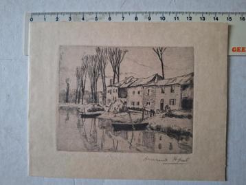 Gevoelige ets Armand Apol Landschap aan het water uit 1938 beschikbaar voor biedingen