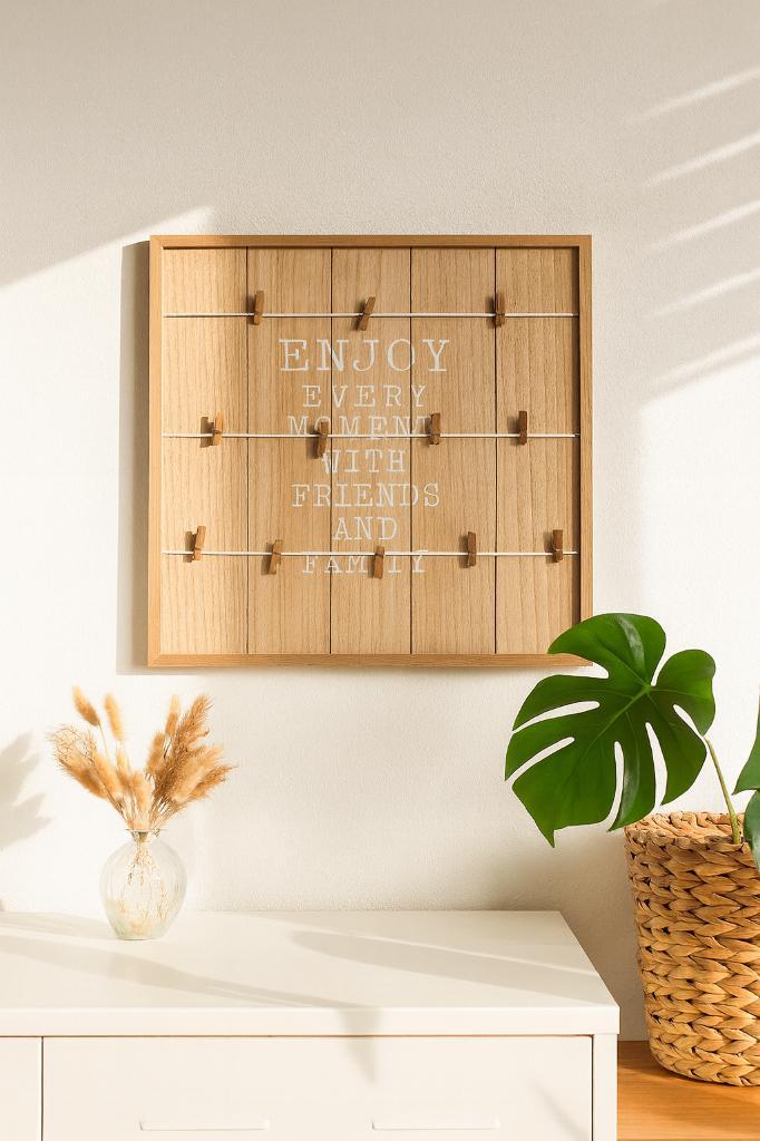 Houten fotobord “Enjoy Every Moment” — 48x48 cm — Nieuw, Huis en Inrichting, Woonaccessoires | Lijsten, Nieuw, Minder dan 50 cm