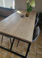 Lange eettafel met stalen onderstel, Huis en Inrichting, Tafels | Eettafels, Ophalen, Zo goed als nieuw, 200 cm of meer, 100 tot 150 cm