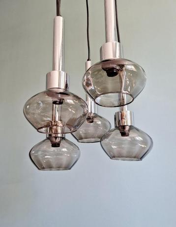 Lustre cascade en métal chromé et verre fumé, années 70, Enlèvement ou Envoi