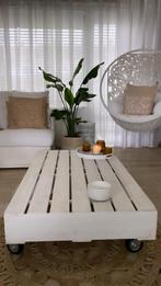 Table basse en bois blanchi sur roulettes, Zo goed als nieuw, 75 cm of meer, Rechthoekig, Hout