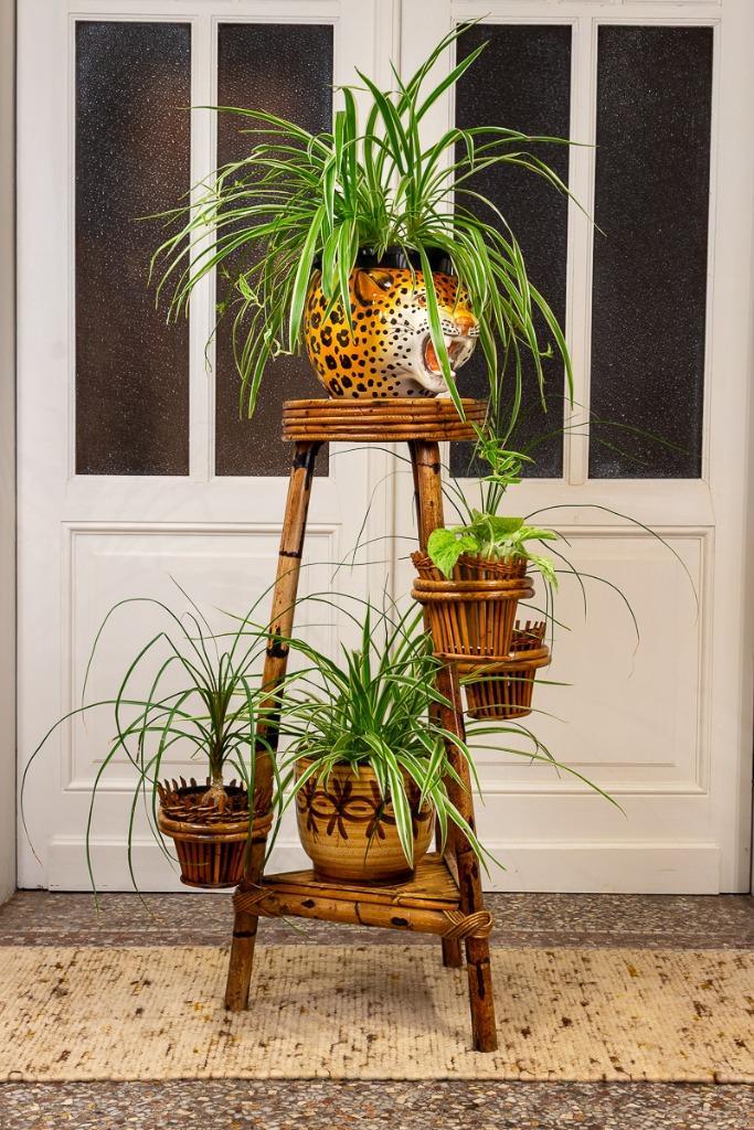 Vintage Boho Rotan Plantenstandaard / Plantentafel, Antiek en Kunst, Curiosa en Brocante, Ophalen