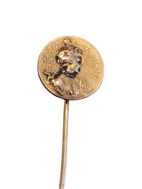 14 Karaat gouden printemps speld met 3 diamantjes, Antiek en Kunst, Antiek | Zilver en Goud, Goud, Ophalen of Verzenden