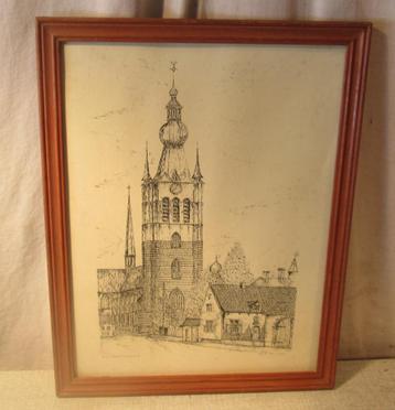 Mooi Oude Pentekening 'Kerk Aarschot' - J Jaes beschikbaar voor biedingen