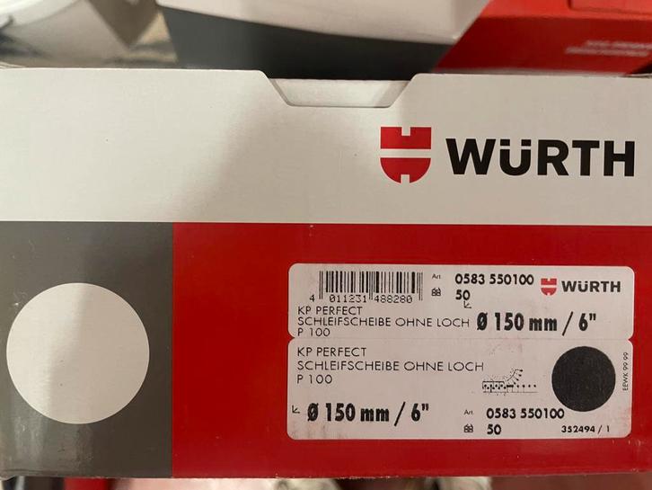 Würth Schuurpapier zonder perforatie P60 - P80 - P100 - P150, Doe-het-zelf en Bouw, Schildersmaterialen, Nieuw, Overige typen