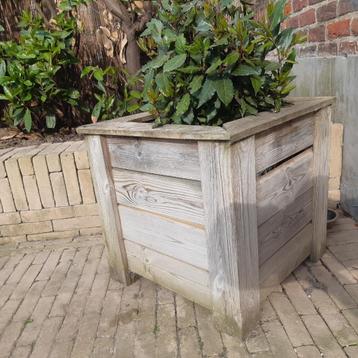 3 houten plantenbakken, Tuin en Terras, Bloembakken en Plantenbakken, Ophalen, Gebruikt, Minder dan 60 cm, Vierkant