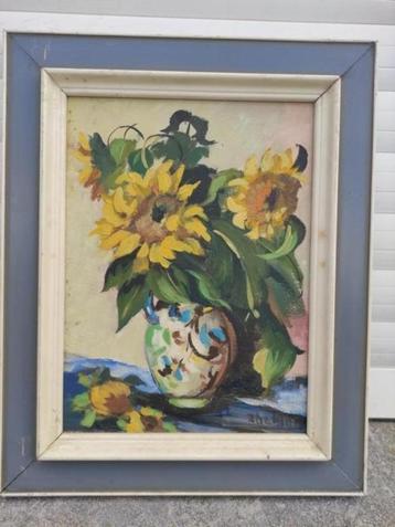 huile sur panneau fleurs signe a de man beschikbaar voor biedingen