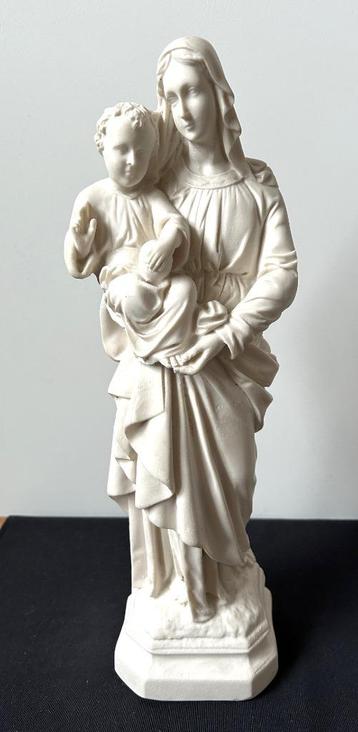 Belle statue de Marie avec l'enfant Jésus - Marbre - 42 cm